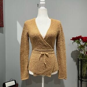 NEW Moda Intl Wool Chenille Wrap Tie Fitted Acrylic Plunge Neck Sweater S NWOT
